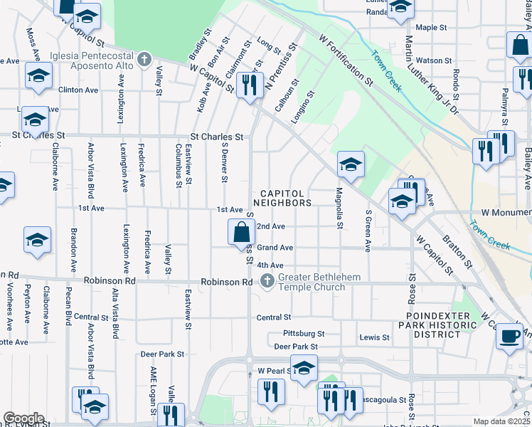 map of restaurants, bars, coffee shops, grocery stores, and more near 1515 1st Avenue in Jackson