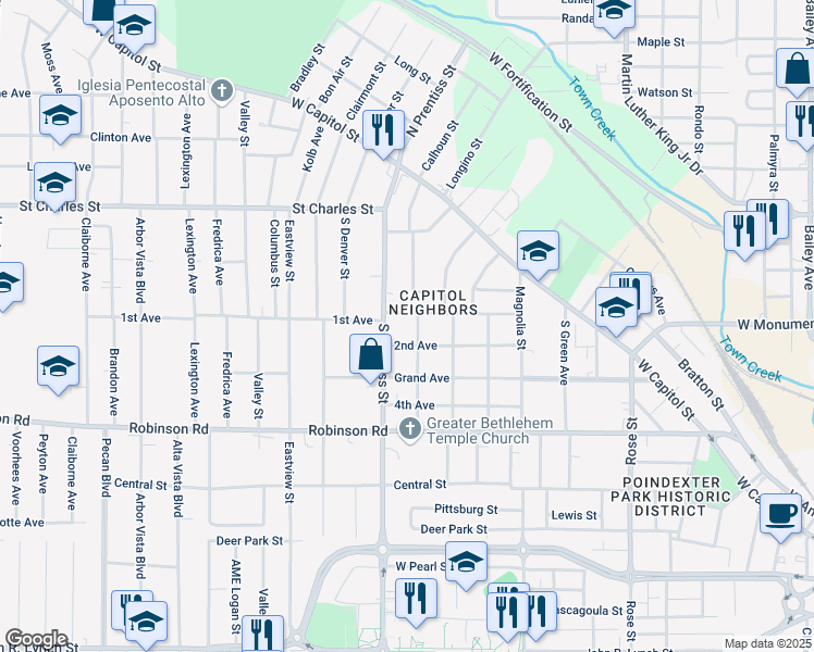 map of restaurants, bars, coffee shops, grocery stores, and more near 1515 1st Avenue in Jackson