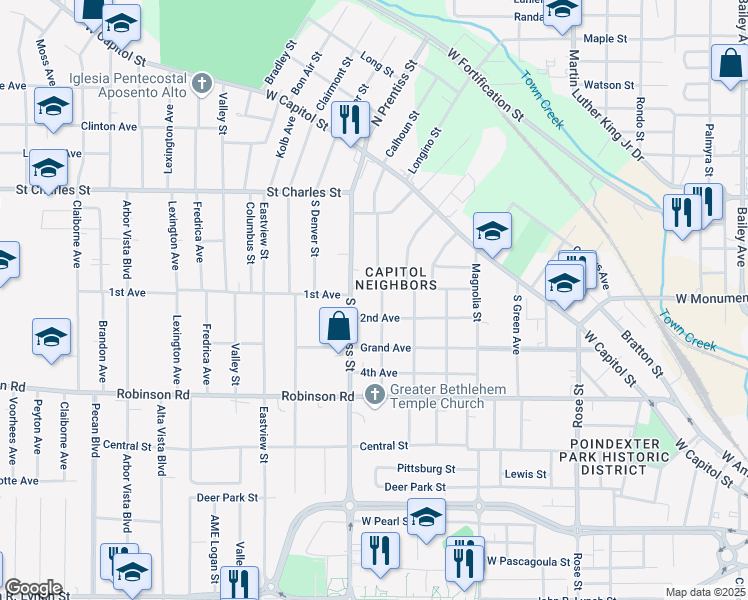 map of restaurants, bars, coffee shops, grocery stores, and more near 1515 1st Avenue in Jackson