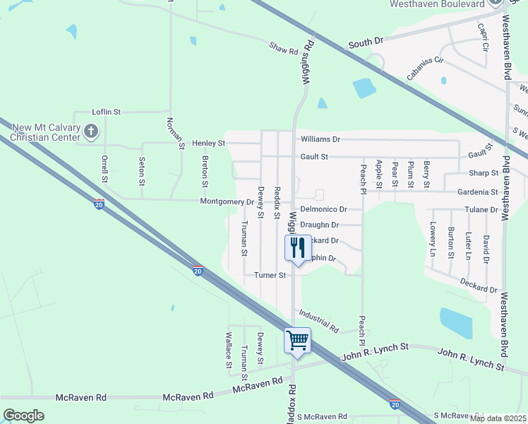 map of restaurants, bars, coffee shops, grocery stores, and more near 1516 Dewey Street in Jackson