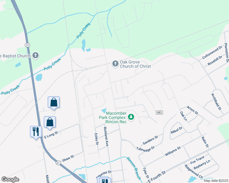map of restaurants, bars, coffee shops, grocery stores, and more near 209 Coppertree Court in Rincon