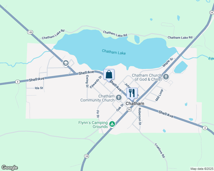 map of restaurants, bars, coffee shops, grocery stores, and more near 12032-12064 Shell Avenue in Chatham