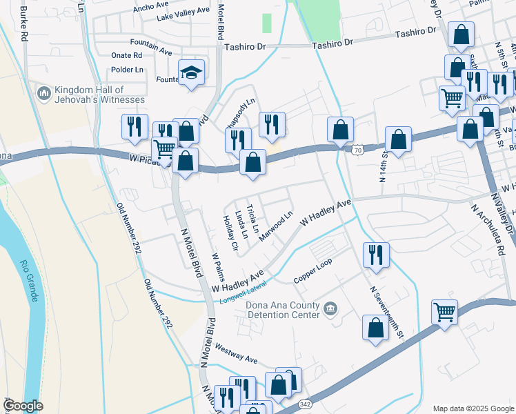 map of restaurants, bars, coffee shops, grocery stores, and more near 274 Hadley Lane in Las Cruces