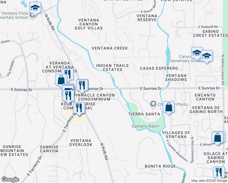map of restaurants, bars, coffee shops, grocery stores, and more near 5589 North Mica Mountain Drive in Tucson