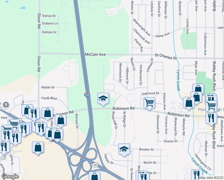 map of restaurants, bars, coffee shops, grocery stores, and more near 850 Lindbergh Drive in Jackson