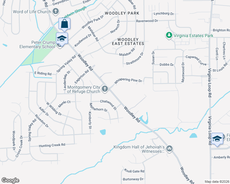 map of restaurants, bars, coffee shops, grocery stores, and more near 3843 Woodley Road in Montgomery