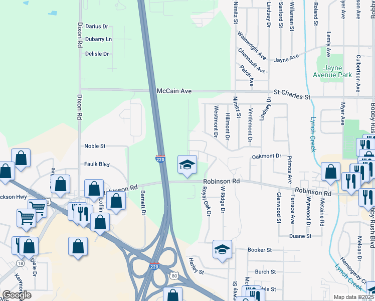map of restaurants, bars, coffee shops, grocery stores, and more near 851 Lindbergh Drive in Jackson