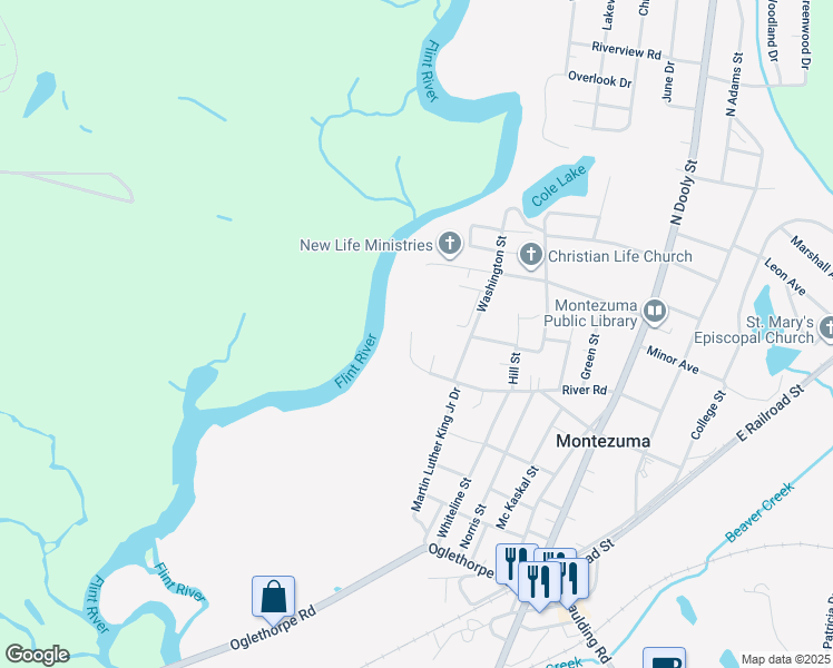 map of restaurants, bars, coffee shops, grocery stores, and more near 618 River Road in Montezuma
