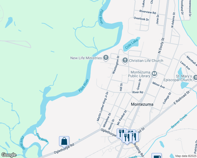 map of restaurants, bars, coffee shops, grocery stores, and more near 618 River Road in Montezuma