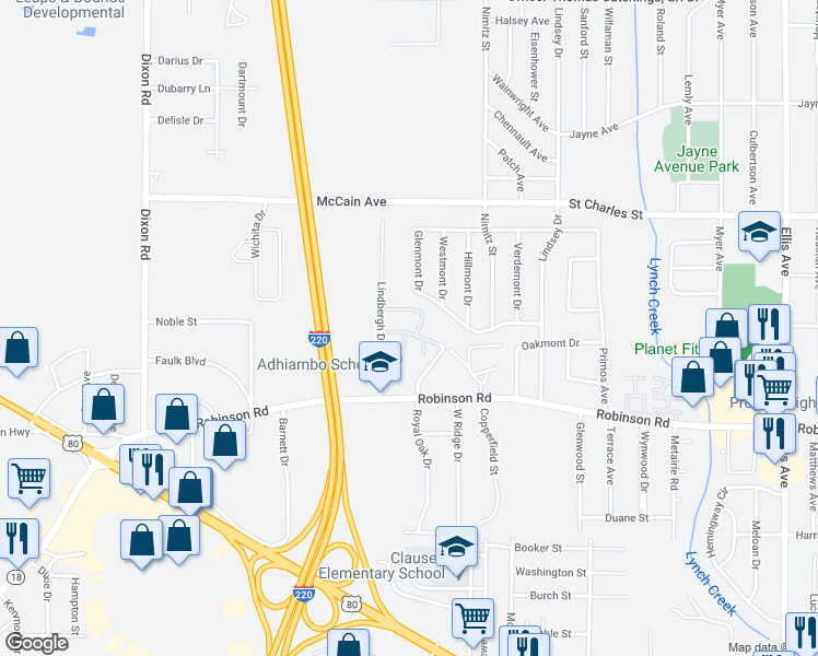 map of restaurants, bars, coffee shops, grocery stores, and more near 850 Lindbergh Drive in Jackson