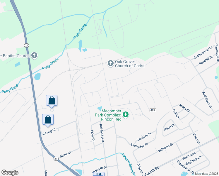 map of restaurants, bars, coffee shops, grocery stores, and more near 209 Coppertree Court in Rincon