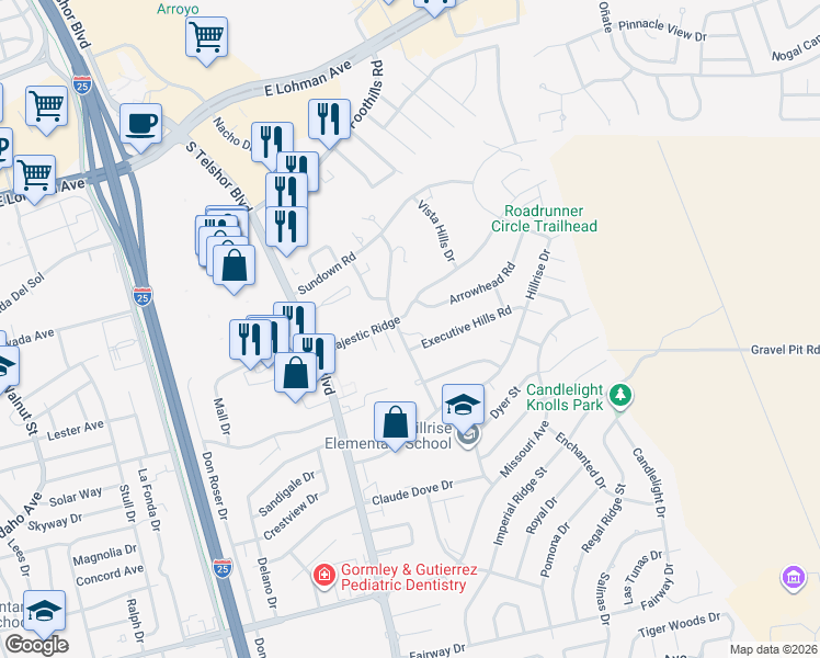map of restaurants, bars, coffee shops, grocery stores, and more near 3020 Majestic Ridge in Las Cruces