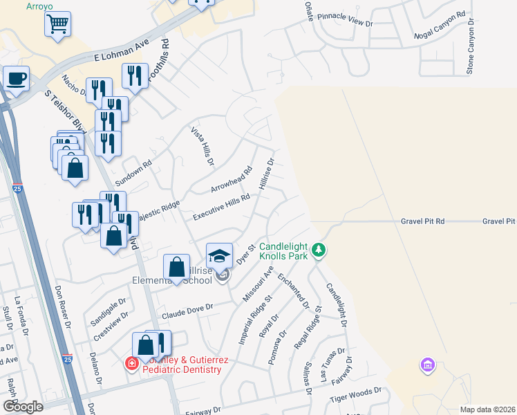 map of restaurants, bars, coffee shops, grocery stores, and more near 1013 Echo Lane in Las Cruces