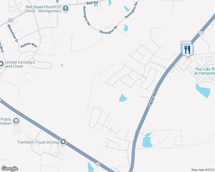 map of restaurants, bars, coffee shops, grocery stores, and more near 5740 Blevins Circle in Montgomery