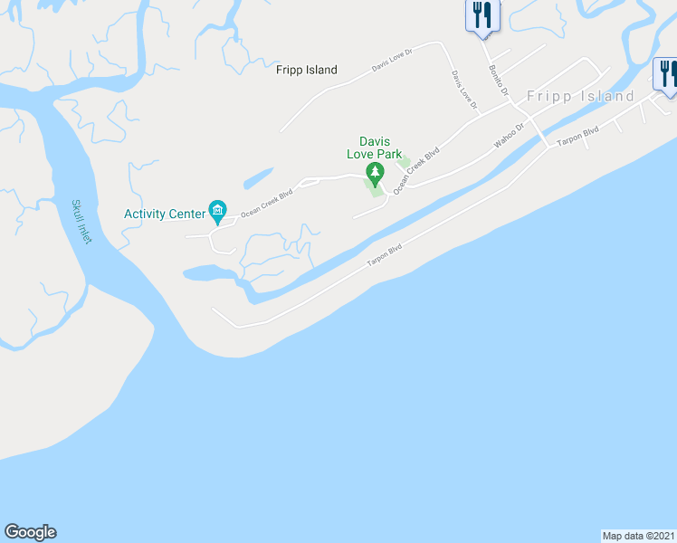 map of restaurants, bars, coffee shops, grocery stores, and more near 467 Tarpon Boulevard in Saint Helena Island