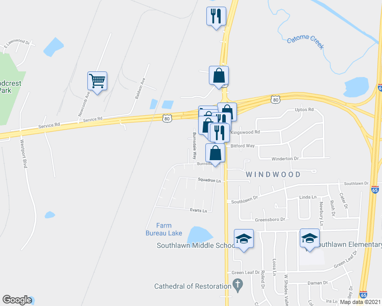 map of restaurants, bars, coffee shops, grocery stores, and more near 4756 Burnsdale Drive in Montgomery