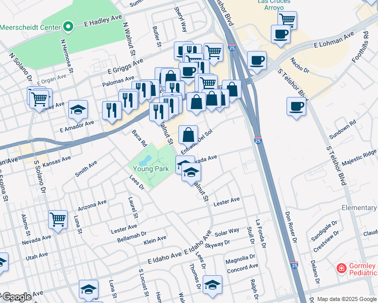 map of restaurants, bars, coffee shops, grocery stores, and more near 2220 Entrada Del Sol in Las Cruces