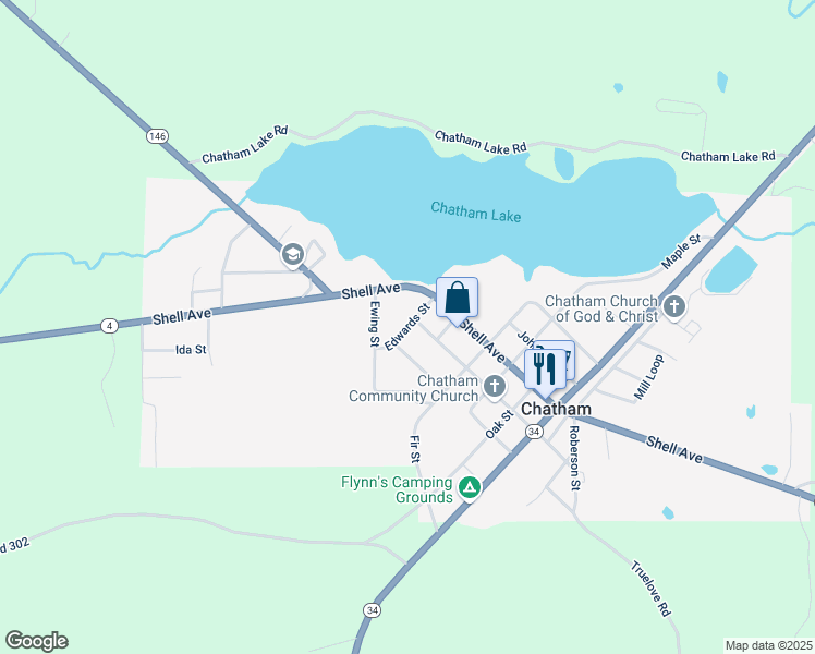 map of restaurants, bars, coffee shops, grocery stores, and more near Edwards Street in Chatham