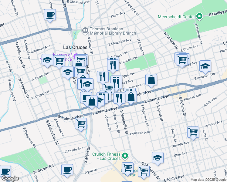 map of restaurants, bars, coffee shops, grocery stores, and more near 427 East Bowman Avenue in Las Cruces