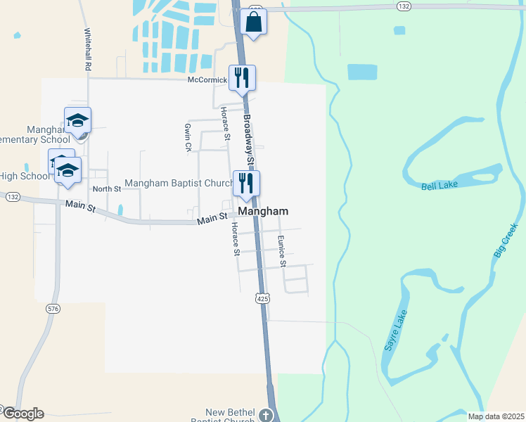 map of restaurants, bars, coffee shops, grocery stores, and more near in Mangham