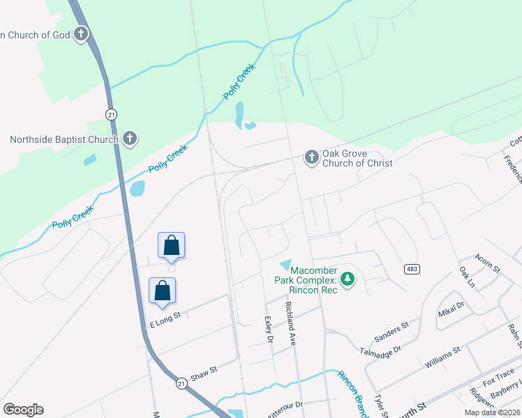 map of restaurants, bars, coffee shops, grocery stores, and more near 204 Four Oaks Court in Rincon