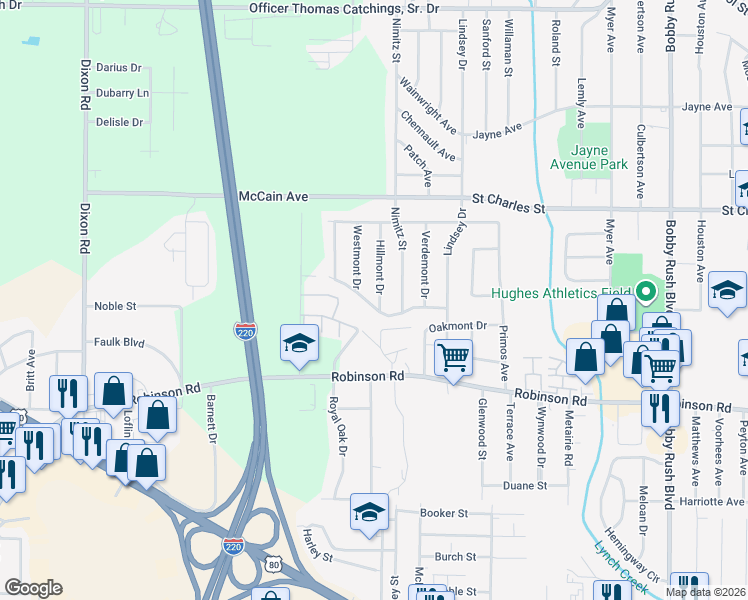 map of restaurants, bars, coffee shops, grocery stores, and more near 4347 Meadowmont Dr in Jackson