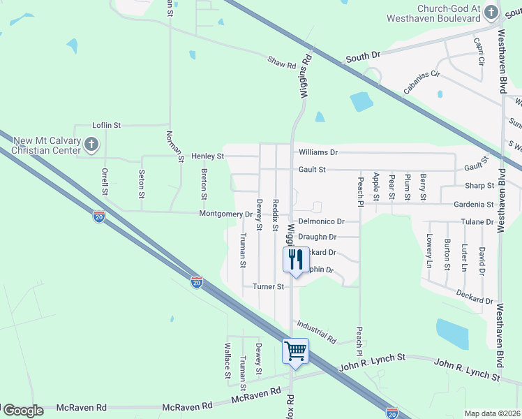 map of restaurants, bars, coffee shops, grocery stores, and more near 1516 Dewey Street in Jackson