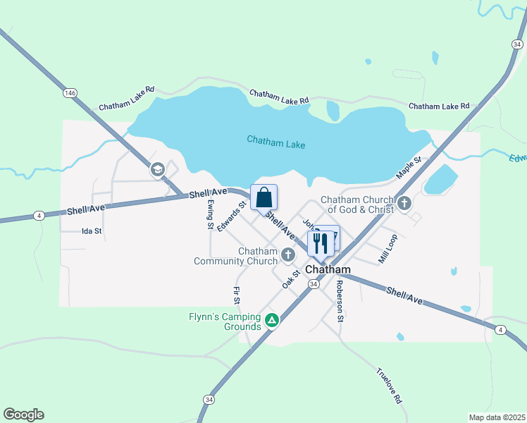 map of restaurants, bars, coffee shops, grocery stores, and more near 12064 Shell Avenue in Chatham