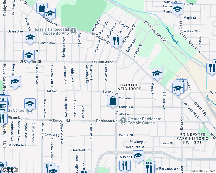map of restaurants, bars, coffee shops, grocery stores, and more near 344 South Denver Street in Jackson