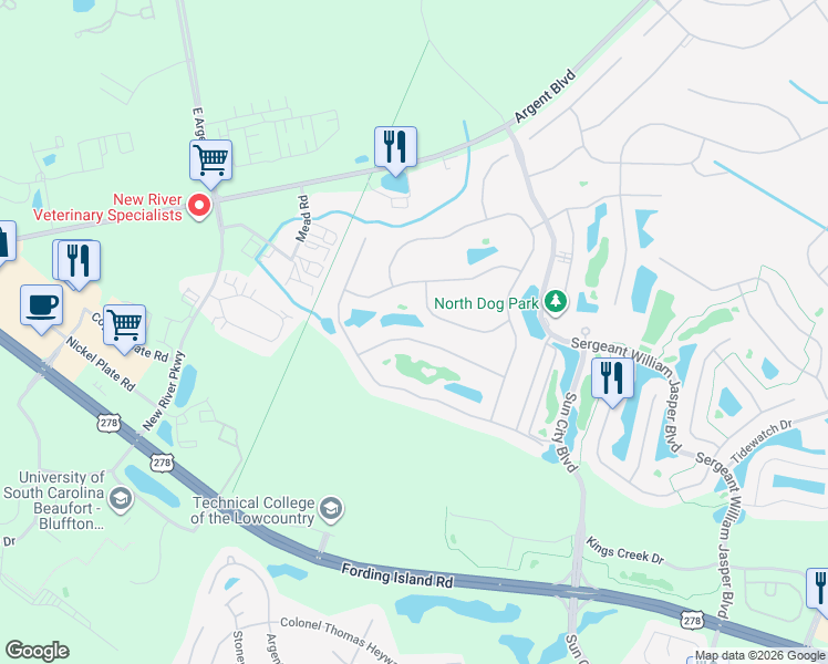 map of restaurants, bars, coffee shops, grocery stores, and more near 581 Palmdale Lane in Okatie