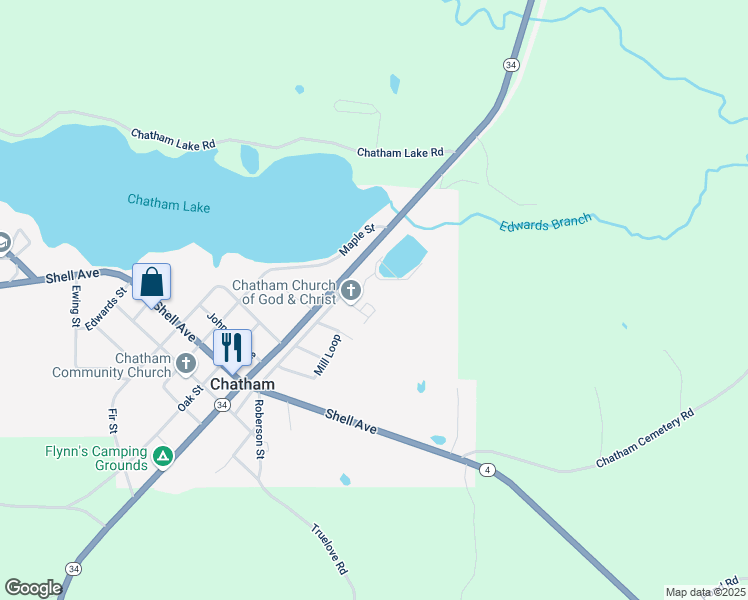 map of restaurants, bars, coffee shops, grocery stores, and more near 2121 Wild Oak Road in Chatham