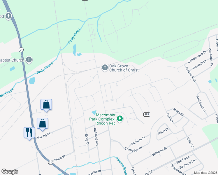 map of restaurants, bars, coffee shops, grocery stores, and more near 303 Centerwood Court in Rincon