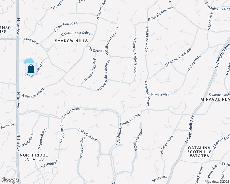 map of restaurants, bars, coffee shops, grocery stores, and more near 5661 North Placita Amanecer in Tucson