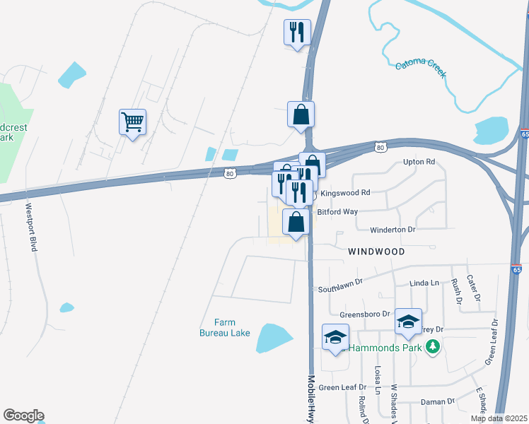 map of restaurants, bars, coffee shops, grocery stores, and more near 4724 Mobile Highway in Montgomery