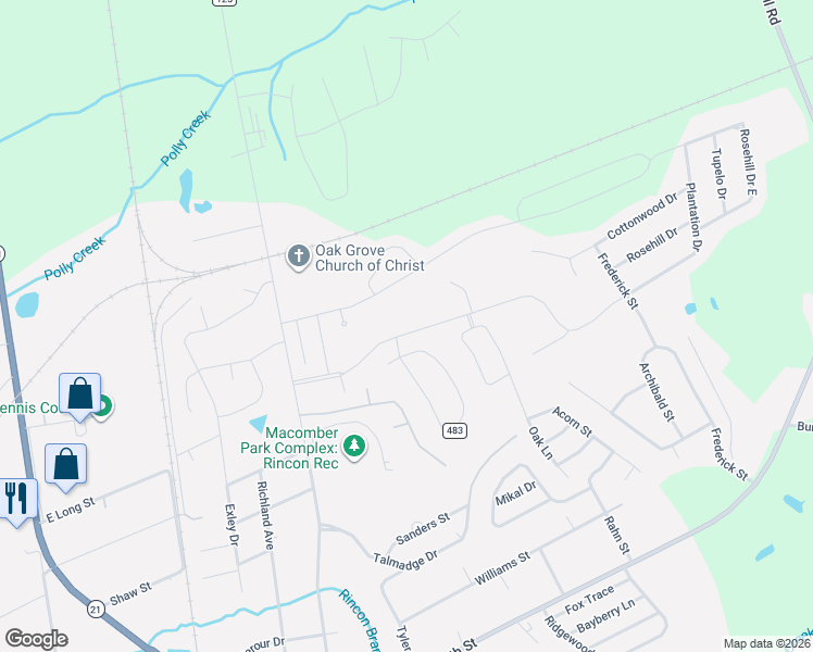 map of restaurants, bars, coffee shops, grocery stores, and more near 311 Plantation Drive in Rincon