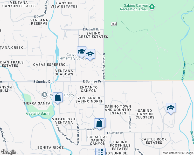map of restaurants, bars, coffee shops, grocery stores, and more near 7840 East Calle Bien Nacida in Tucson