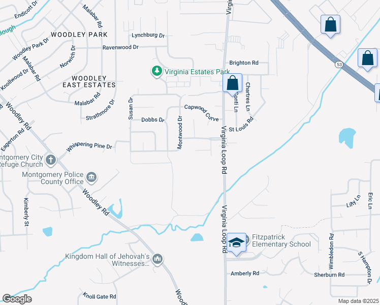 map of restaurants, bars, coffee shops, grocery stores, and more near 3124 Montwood Dr in Montgomery