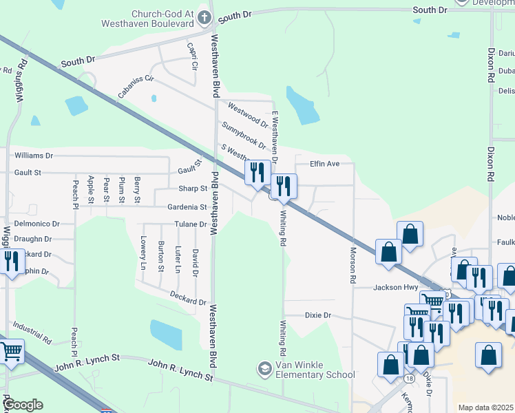map of restaurants, bars, coffee shops, grocery stores, and more near 4755 U.S. 80 in Jackson