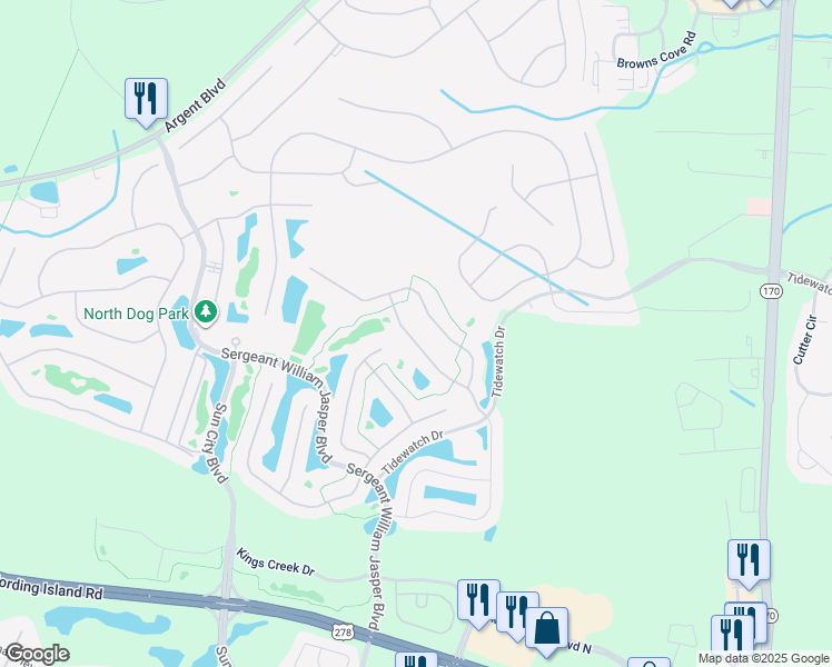 map of restaurants, bars, coffee shops, grocery stores, and more near 626 Havenview Lane in Bluffton