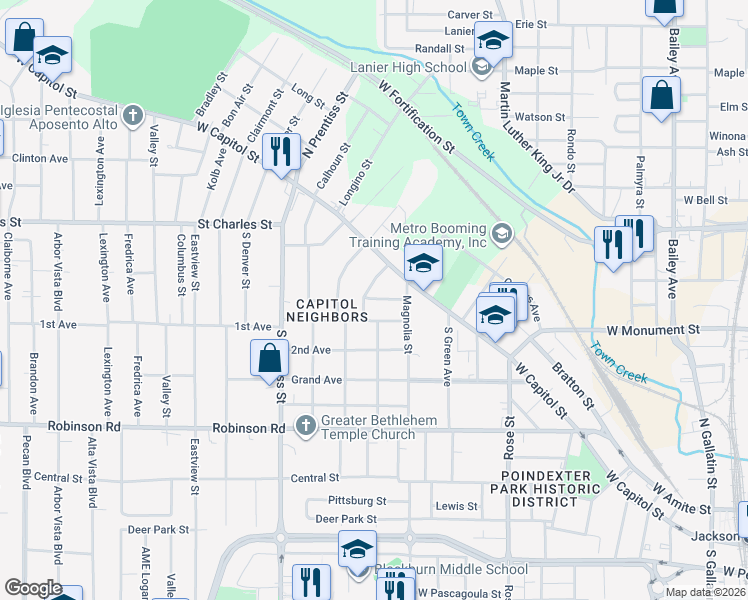 map of restaurants, bars, coffee shops, grocery stores, and more near 1240 Lawnview Place in Jackson