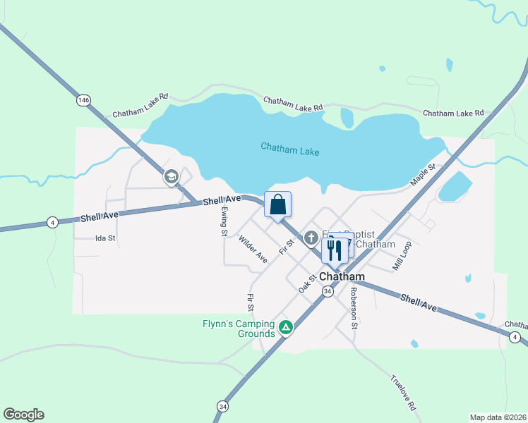 map of restaurants, bars, coffee shops, grocery stores, and more near Shell Avenue in Chatham