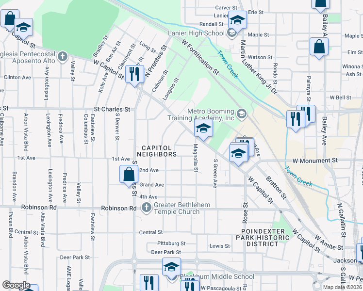 map of restaurants, bars, coffee shops, grocery stores, and more near 1240 Lawnview Place in Jackson