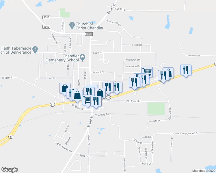 map of restaurants, bars, coffee shops, grocery stores, and more near 418 Dogwood Lane in Chandler