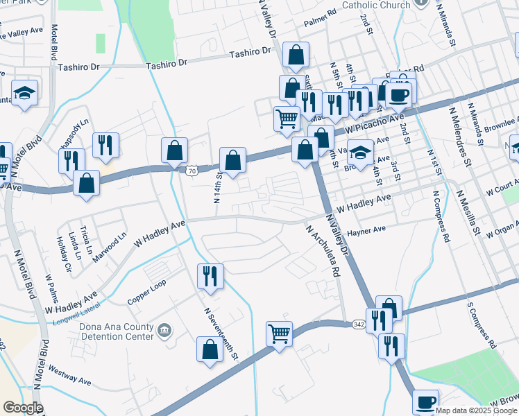 map of restaurants, bars, coffee shops, grocery stores, and more near 1720 W Hadley Ave in Las Cruces