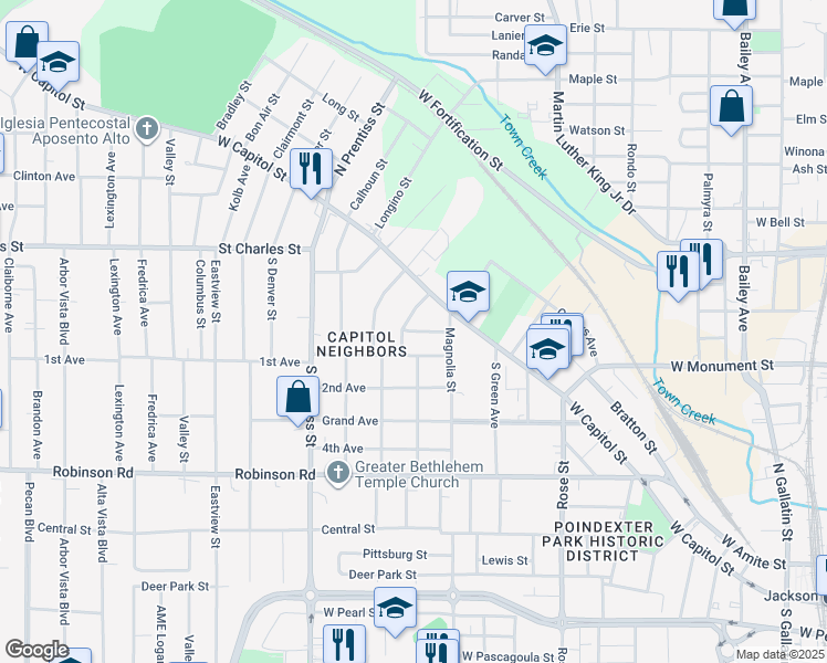 map of restaurants, bars, coffee shops, grocery stores, and more near 1240 Lawnview Place in Jackson