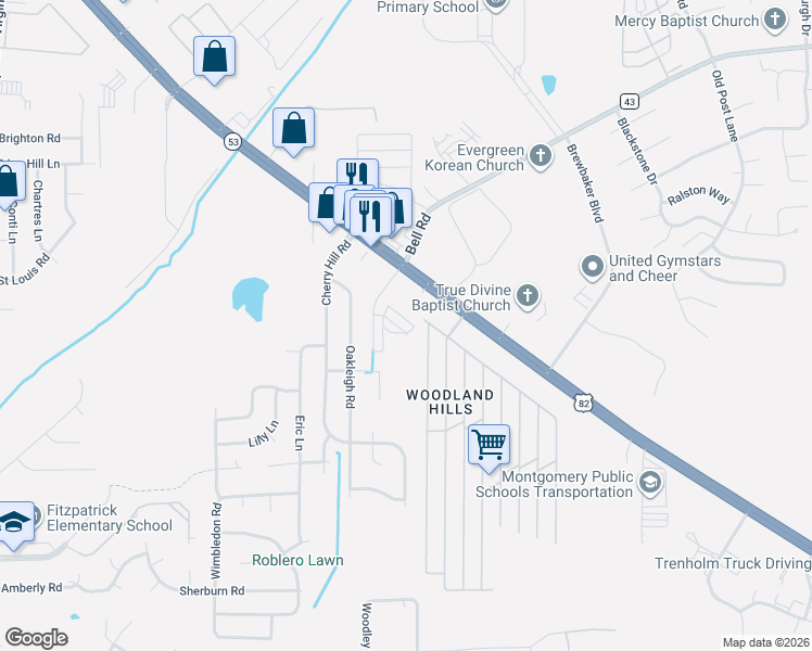 map of restaurants, bars, coffee shops, grocery stores, and more near 5927 Singleton Street in Montgomery