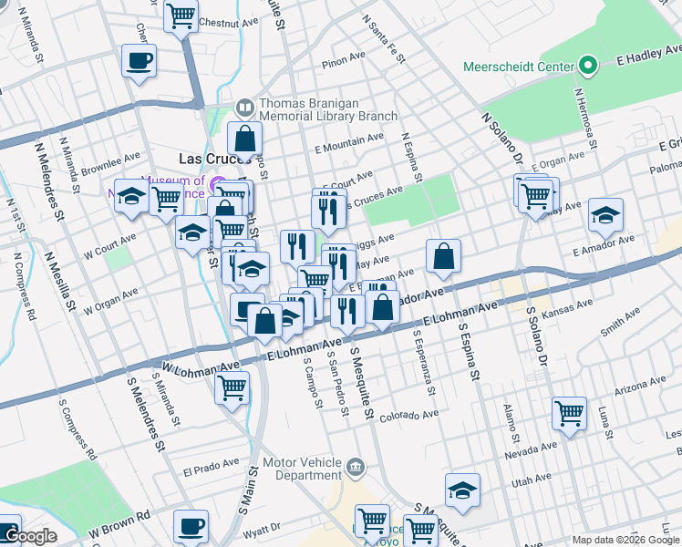 map of restaurants, bars, coffee shops, grocery stores, and more near 506 East May Avenue in Las Cruces