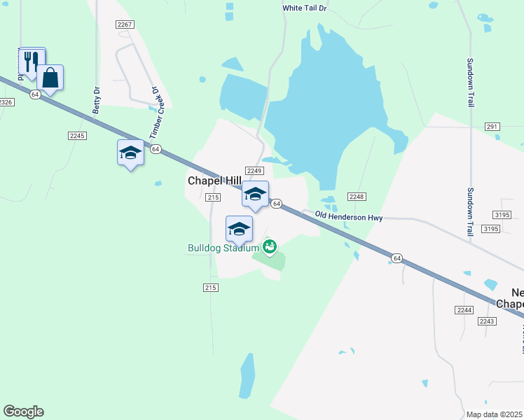 map of restaurants, bars, coffee shops, grocery stores, and more near 13172 Highway 64 in Tyler