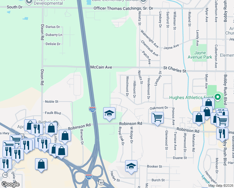 map of restaurants, bars, coffee shops, grocery stores, and more near 4611 Meadowmont Drive in Jackson