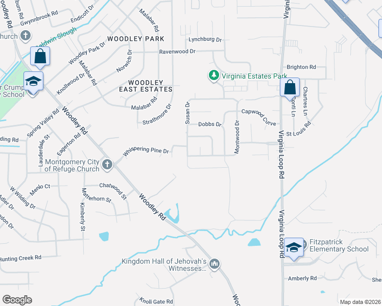 map of restaurants, bars, coffee shops, grocery stores, and more near 3017-3021 Susan Drive in Montgomery